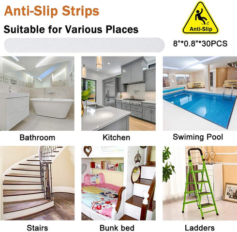 V-TOP Non Slip Shower Stickers 30 PCS, Adhesive Strips Treads for Bathroom Floor Tub Stairs Pools Boats (Clear)