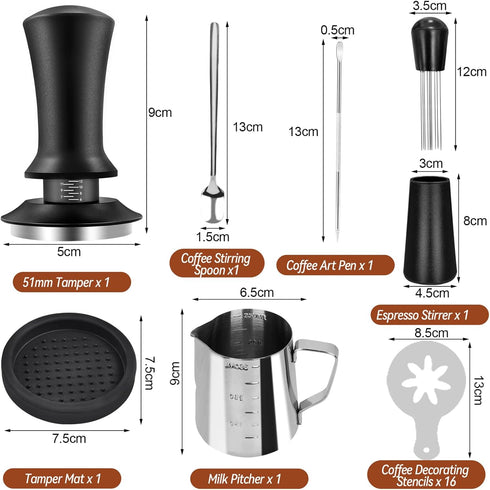 Yeelan Coffee Tamper Set 22 PCS, Espresso Accessories with 51mm Tamper & WDT Tool, Barista Tools for Espresso Coffee