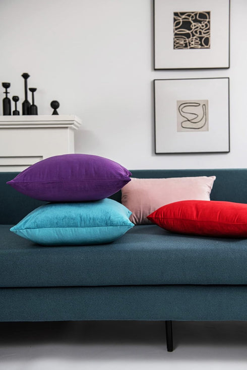 DEZENE Throw Pillow Cases 16x16 Turquoise: 2 Pack Soft Velvet Square Decorative Covers for Home Decor