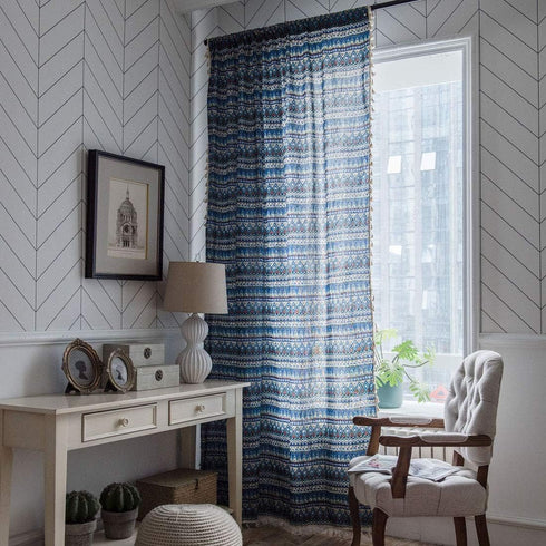 vctops Bohemian Cotton Linen Geometric Printed Window Curtain Panel, Room Darkening Curtain for Living Room, 1 Piece