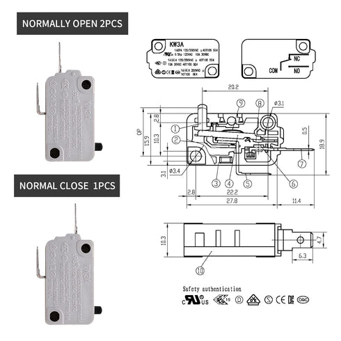 Microwave Oven Repair Parts Kits, KW3A Door Switch, Diode CL04-12, Slow Blow Fuse 20A, 6X40MM Fuse 0.9A