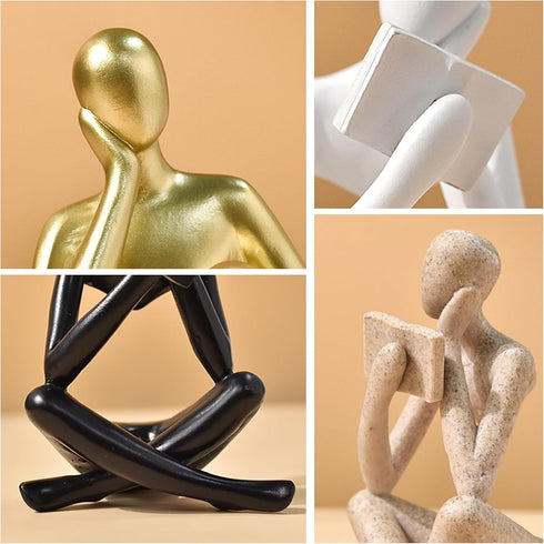 suruim Gold Reading Women Statue, Thinker Sculptures, Abstract Art Figurine, Gold Shelf Decor, Gold Desk Decor