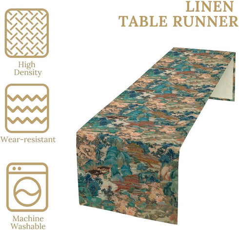 Nitmbi 13x36inch China Table Runner,Chinese Style Landscape Painting Pattern Table Runner for Coffee Table Dining Room