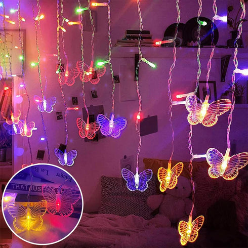13FT 96 LED USB Powered Curtain Lights, Lainin 16 Butterflies Twinkle Lights 8 Modes Fairy String Lights for Party