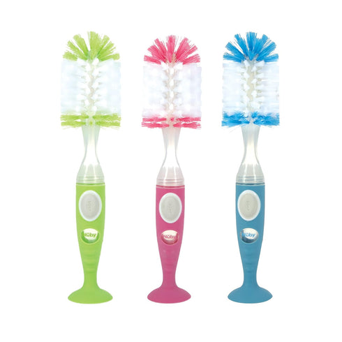2 1 Nuby Easy Clean Dispensing Soft and Durable Bristle Bottle Brush with Textured Handles and Suction Base, in System
