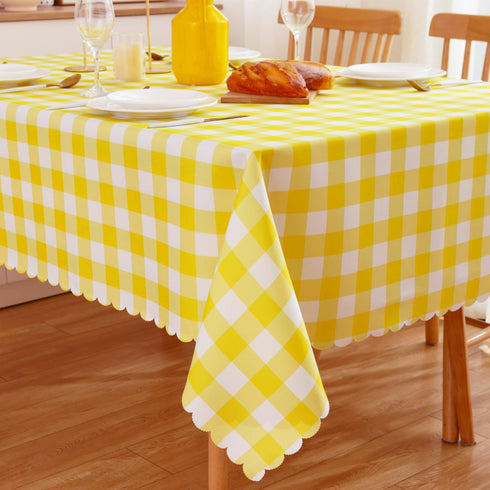 MANGATA CASA Yellow Gingham Tablecloth for Rectangle Tables, Waterproof Kitchen & Table Linens, Light Yellow 60x102in