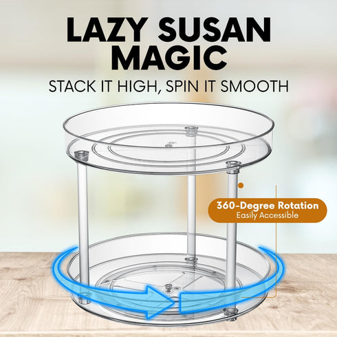 Clear Lazy Susan Organizer, Rotating Makeup Organizer for Vanity, Spice Rack Kitchen Cabinet Organizers and Storage
