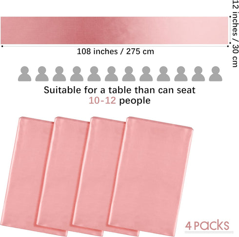 Aneco 4 Pack Satin Table Runner 12 x 108 Inch Long, Bright Silk and Smooth Fabric Party Table Runner for Wedding