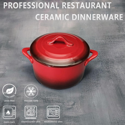 Ceramic Mini Cocotte Set - 17.7 Ounces Small Casserole Dishes with Lids, Handles, Oven, Microwave & Dishwasher Safe