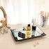 Hipiwe 11.9x7.9 inch Glass Mirror Makeup Vanity Tray Black Rectangle Perfume Jewelry Trinket Organizer Coffee Table
