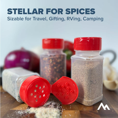 Pinnacle Mercantile (12-Pack) Square 4oz Spice Jars with Sifter Red Lids, Empty, Reusable Containers for Herbs,