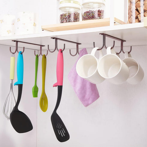 FOMANSH 12 Mug Rack Under Cabinet - Coffee Cup Holder, Mugs Hooks Under Shelf, Display Hanging Cups Drying Hook for Bar