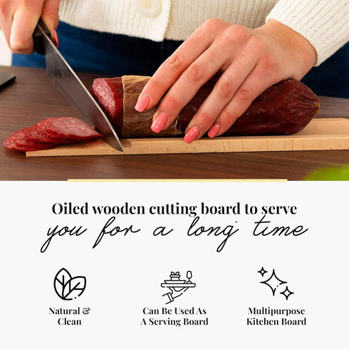 Tuuli Kitchen Beechwood Cutting Board, 37 x 5.5 cm, Oil Coated Charcuterie Board, Salami Wooden Design
