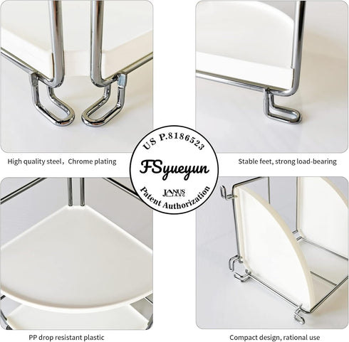 FSyueyun 2-Tier Corner Bathroom Counter Organizer, Tool-less Installation Vanity Shelf for Skincare, Makeup Tray