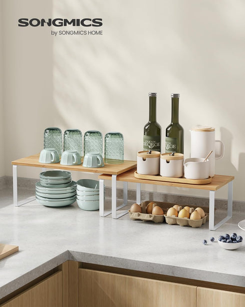 Set 2 Counter UKCS200W01 SONGMICS Cabinet Organizer Shelf, of Kitchen Shelves, Kitchen Storage, Spice Rack, Stackable