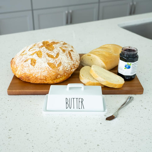 Heartland Home Porcelain Covered Butter Dish with Lid for Countertop - 7.6" x 3.8" Butter Holder Container with