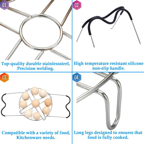 Steamer Cooling Rack Trivet Accessory Set - 9-holes Egg Steamer Cooking Rack with Heat Resistant Silicon Handles