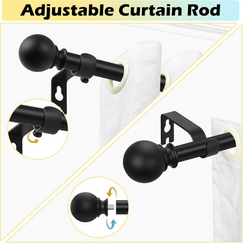 Matte Black Curtain Rods Set, 5/8 inch Splicing Drapery Rods, Size: 18 to 60 Inches (1.5-5 Feet)