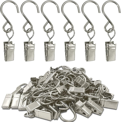 Stainless Steel S Hooks Curtain Clips, 50 Pack Hanging Party Lights Clips, 2.4 Inch Long Hangers for Photo Art Craft