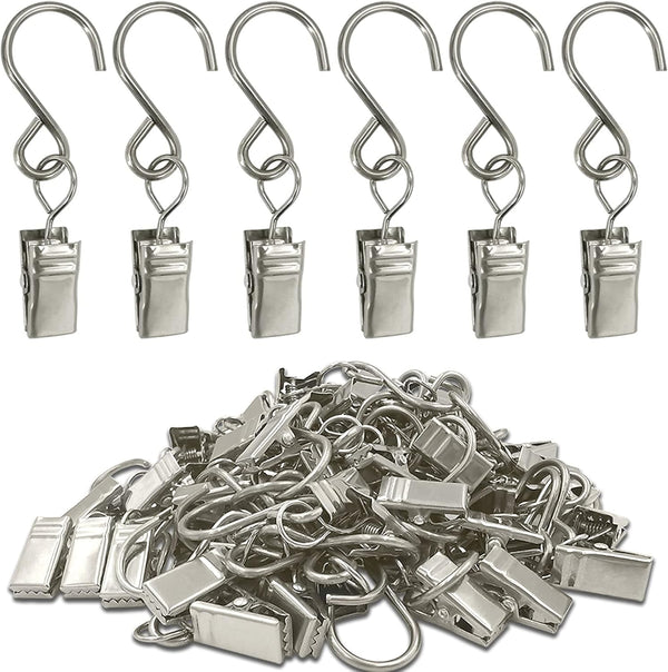 Stainless Steel S Hooks Curtain Clips, 50 Pack Hanging Party Lights Clips, 2.4 Inch Long Hangers for Photo Art Craft