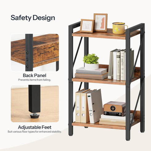 3-Tier BF71SJ01 HOOBRO Bookshelf, Industrial Bookcase, Book Shelf Storage Organizer, Small Bookshelf with Metal Frame