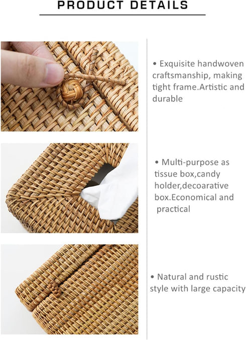 Decorative Square Rattan Tissue Box and Condiment Organizer, 6"x6" Napkin Holder for Dining Table