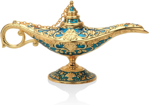 LAUYOO Classic Aladdin Magic Genie Lamp, Metal Carved Arabian Props for Home Tabletop Decoration, Size 7 x 20.7 x 11.3CM