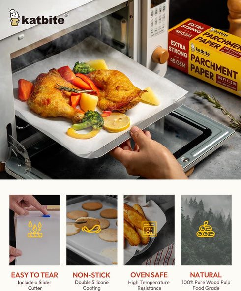Katbite Heavy Duty Parchment Paper Roll, 12 in x 262 ft Non-Stick for Baking, Cooking, and Grilling