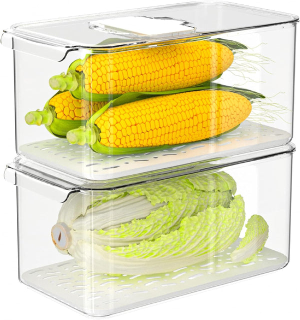 Large Crisper Lettuce Keeper, Vegetable Salad Storage Containers for Fridge - Pack of 2, 5700 ml Berry Bins