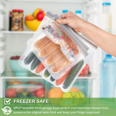 SPLF 12 Pack Dishwasher Safe Reusable Storage Bags, Extra Thick Freezer Bags, Leakproof Silicone and Plastic Free