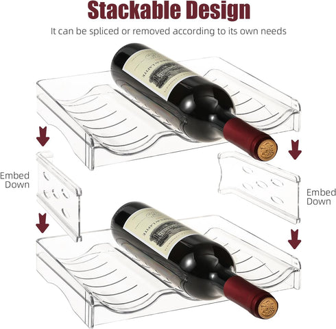 Stackable Wine Racks Countertop, Wine Bottle Holder for Cabinet & Fridge, Plastic Organizer Holds 6 Bottles