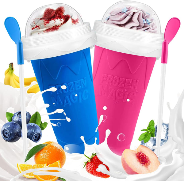 Slushie Cup, 2 Pack Slushy Maker Cup, Frozen Magic Squeeze Cups for Juice, Milk, Yogurt, Ice Cream, DIY Smoothie