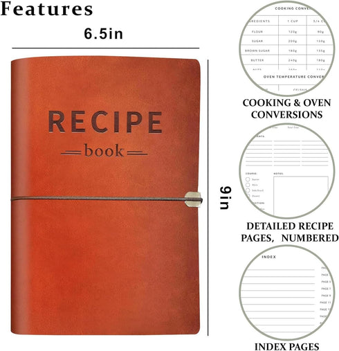 Leather Recipe Book: Index Pages & Templates Made in USA, Perfect Recipe Note Book to Organize Recipes
