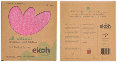 12 Pack, EKOH Swedish DishCloths for Kitchen Reusable Paper Towels Washable, Eco-Friendly Cellulose Sponge, Microfiber