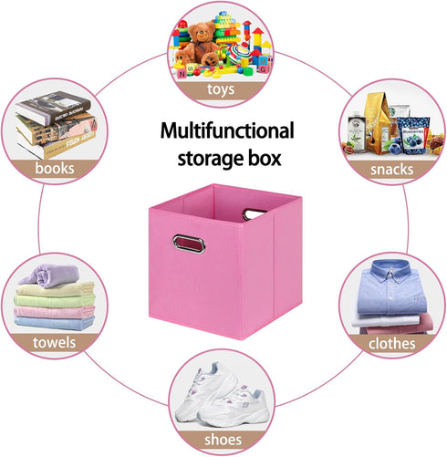 Fabric Cloth Storage Bins, Set of 3 Foldable Cube Baskets with Dual Handles for Home Bedroom Storage, Pink