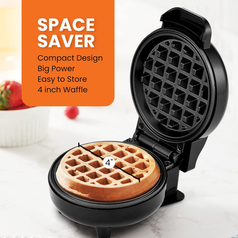 Elite Gourmet EWM013B Electric Nonstick Mini Waffle Maker, 5-Inch Cooking Surface, Black
