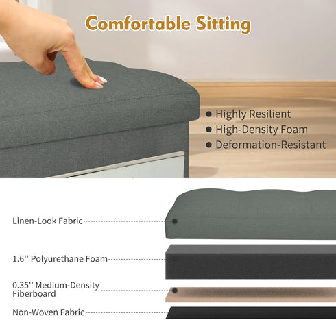 300 lbs, 17x13x13IN(Black BelugaHelper Small Ottoman with Storage, Foldable Ottoman Foot Rest Stool with Thicker Foam