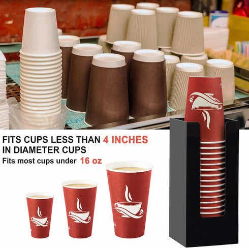 Coffee Cup Dispenser, Cup and Lid Organizer fits 5 to 16 oz Disposable Paper & Plastic Cups, Acrylic Cup Holder for Table Countertop, Black by MYITYARD