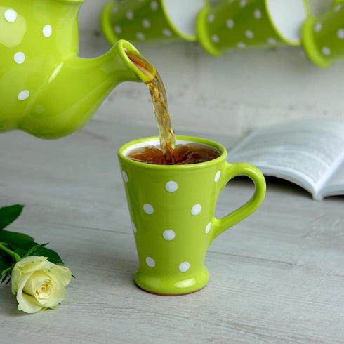 City to Cottage Handmade Lime Green and White Polka Dot Ceramic Coffee Mug, 7 oz / 200ml, Unique Gift