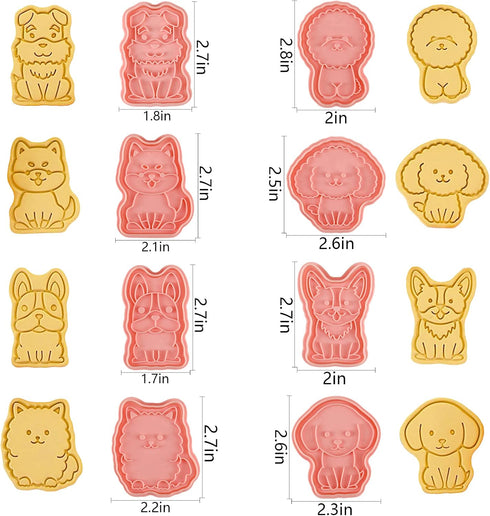 Dog Cookie Cutters Set, 8 Pcs Puppy Cookie Cutters with Plunger Stamps for DIY Biscuit Dog Snacks