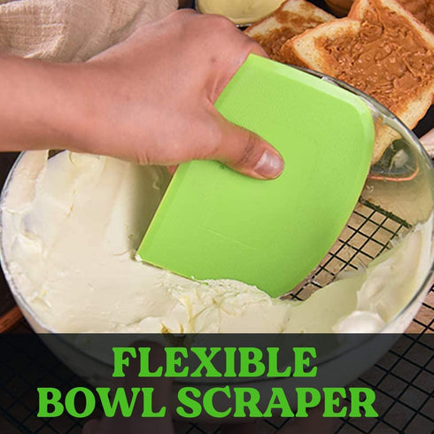 SURDOCA Bench Scraper, Dough Scraper - 3P, 4.7x3.7" Plastic Flexible Bowl Scraper, Non-Slip Bakeware Decorating Tools,