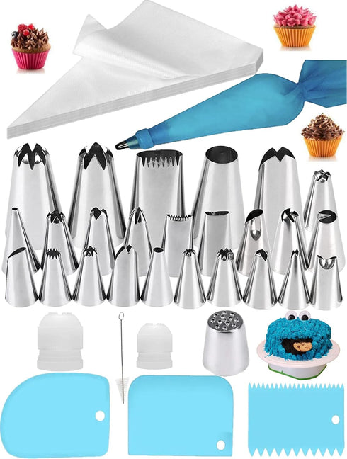 Cake Piping Set for Baking with Reusable Bags and Tips, Decorating Supplies for Cupcake, Cookie Icing.