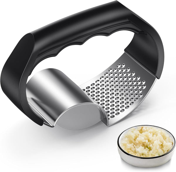 Generic Garlic Press Rocker - Stainless Steel Garlic Crusher, 2-in-1 Easy Kitchen Gadget