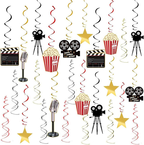 36Ct Movie Night Party Decorations, Hanging Swirls for Movie Theater Themed Supplies