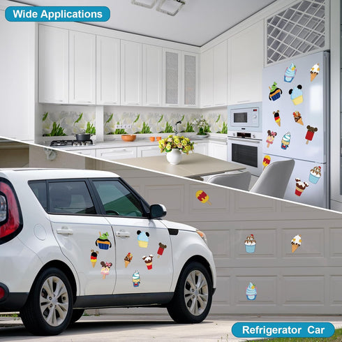 12PCS Summer Mouse Cruise Door Magnets, Cute Ice Cream Stickers for Fridge, Car Door, Whiteboards