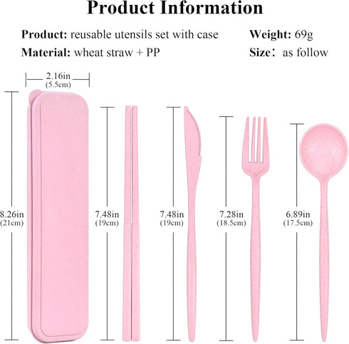 4 Sets Travel Utensils with Case, Cutlery Set Chopsticks Fork Spoon Knife with Case, Reusable Plastic Utensils Sets for Lunch Box Accessories,Portable Lunch Box Utensils Set for Daily Use by DISSKNIC
