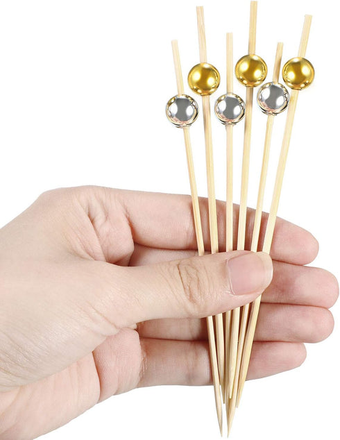 Blulu 200 Pack Cocktail Picks, Fancy Toothpicks for Appetizers, 4.7 Inch Pearl Skewers