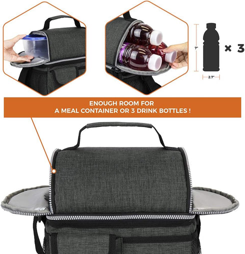 OPUX Lunch Box for Men, Insulated Lunch Bag, Dual Compartment Lunchbox for Work, Leakproof, Dark Gray