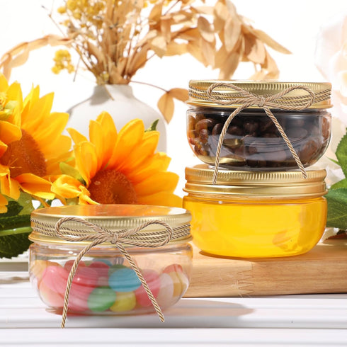 50 3 oz Suclain Pcs Mini Wide Mouth Plastic Mason Jars with Aluminum Lids Clear Small Canning Jars for Jelly, Jams