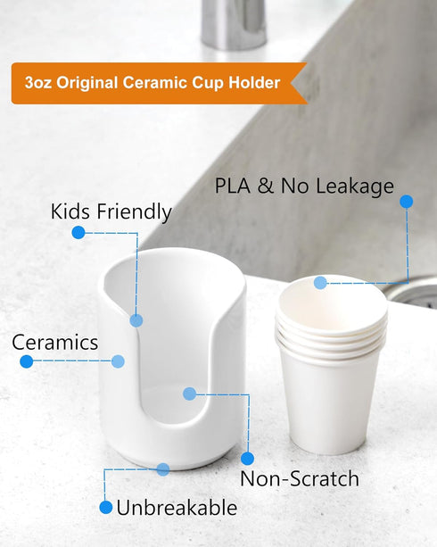 3 oz 5 Countertops (1 Pack, Original Ceramic Bathroom Cup Dispenser with PLA Paper Cups, Bathroom Essential Accessories